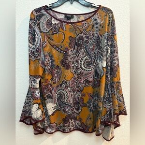 Boho Paisley Bell Sleeve Top